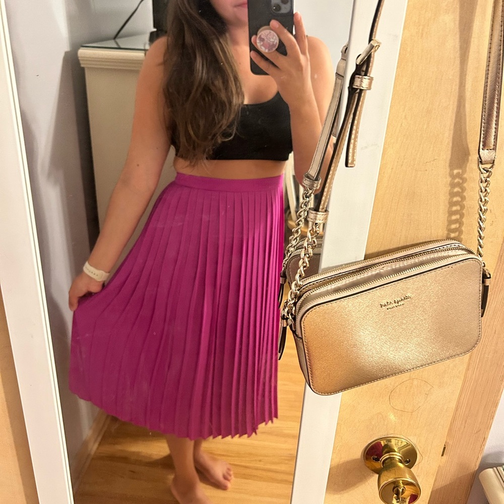 Jcrew fushia / purple pleated midi skirt size 4